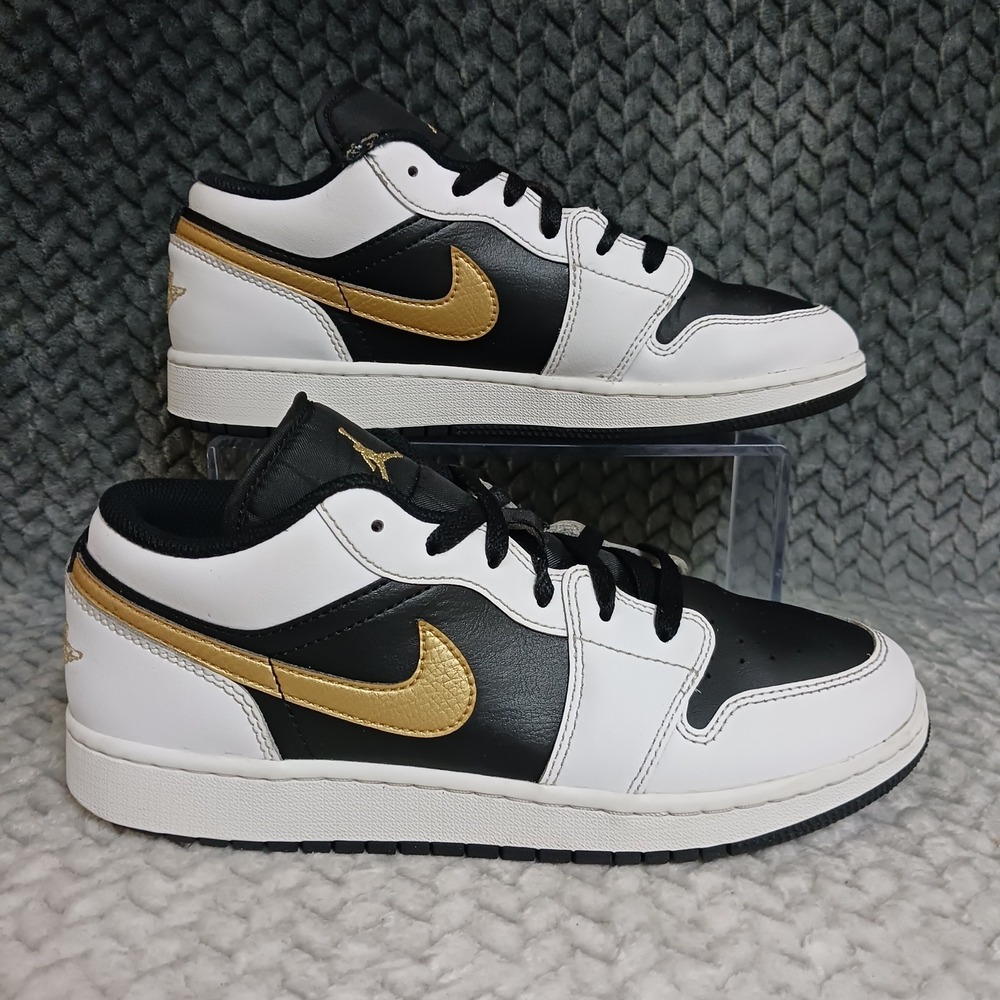 Nike Air Jordan 1 Low GS Youth Sneakers Shoes White Metallic Gold Black Size 7Y